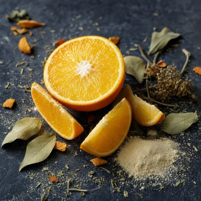 Citrus and Vitamin C botanicals on dark