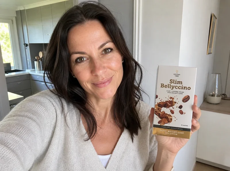 Woman holding SlimBellyccino at home