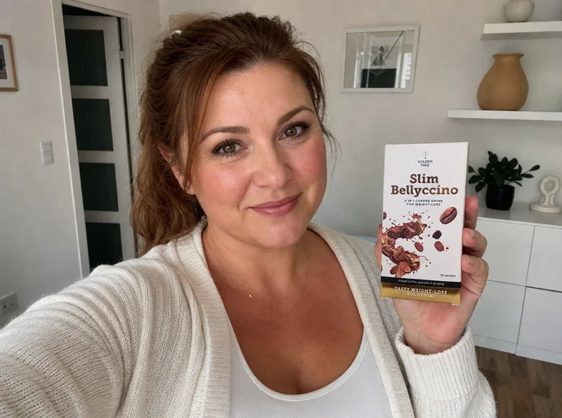 Woman holding SlimBellyccino at home
