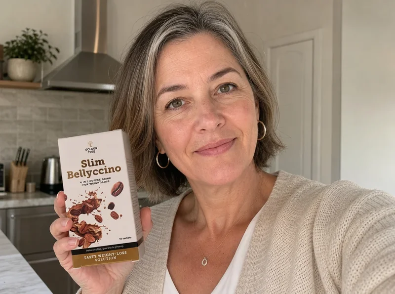 Mature woman holding SlimBellyccino at home