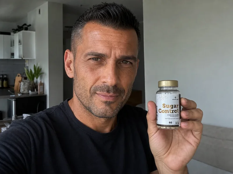Man age 48 holding Sugar Control product