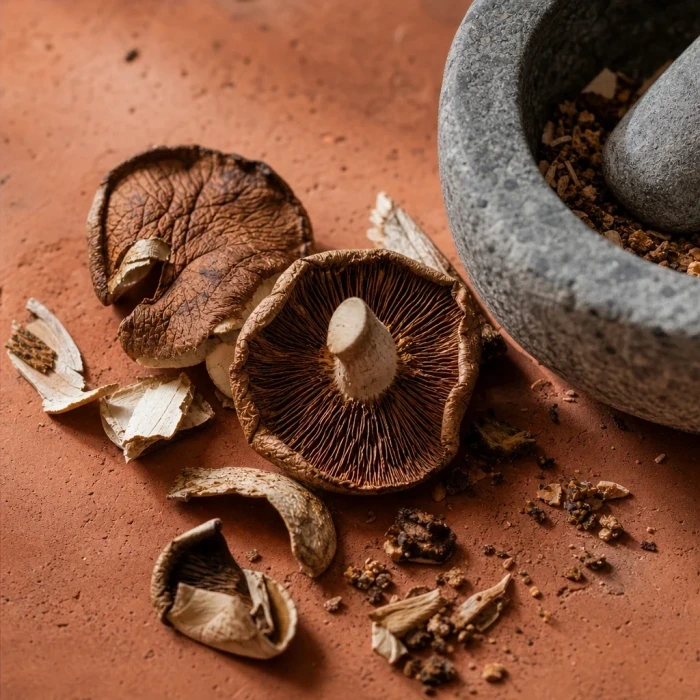 Niacinamide mushroom source on terracotta surface