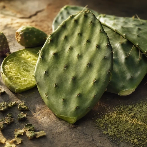 Prickly pear cactus pad macro on slate