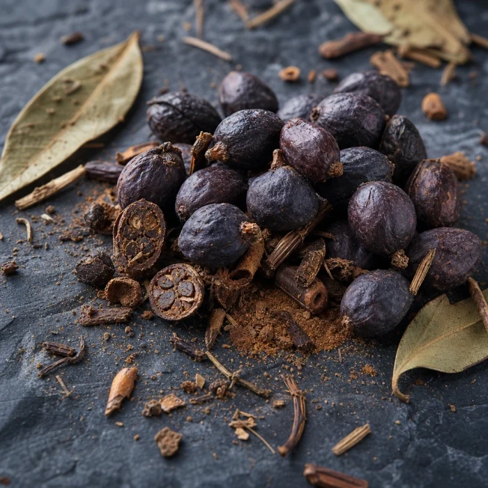 Saw palmetto berries on dark slate