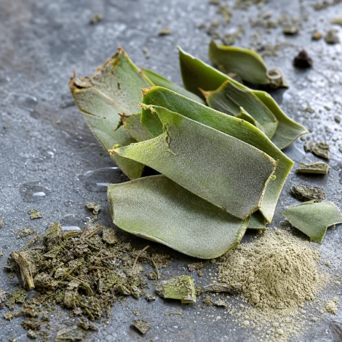 Artichoke leaves on cool mineral stone
