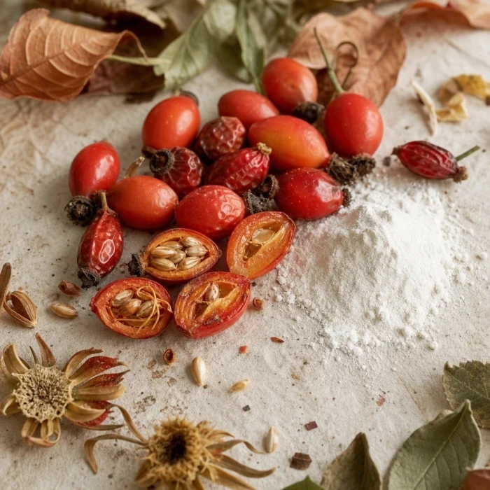Rosa canina con vitamina C su carta fatta a mano