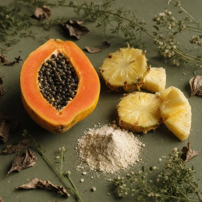 Papaya-Ananas-Enzyme auf Olivenbrett