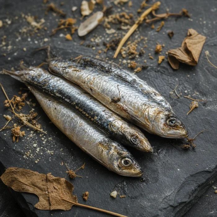 Mackerel on dark slate stone macro