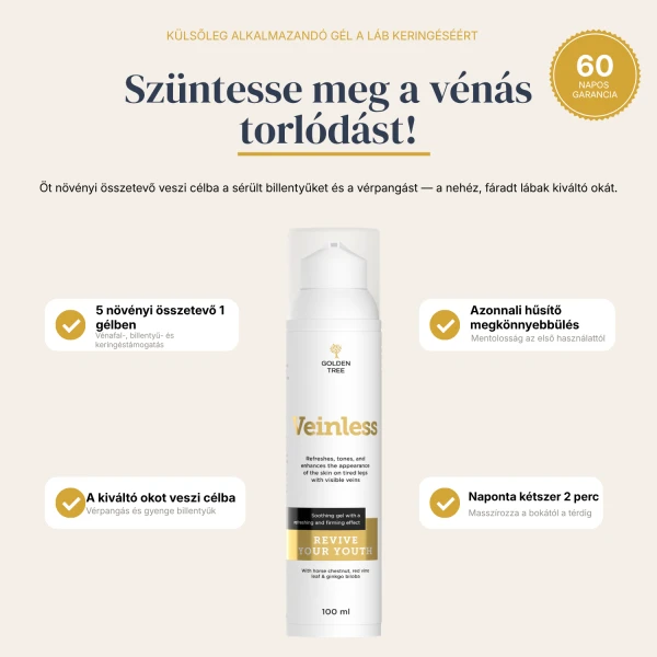 Veinless Gél Szüntesse meg a vénás torlódást, és nyerje vissza a könnyed, kényelmes lábérzetet!
