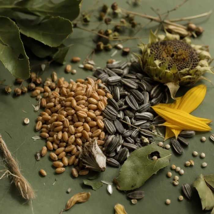 Wheat germ and sunflower seeds on olive