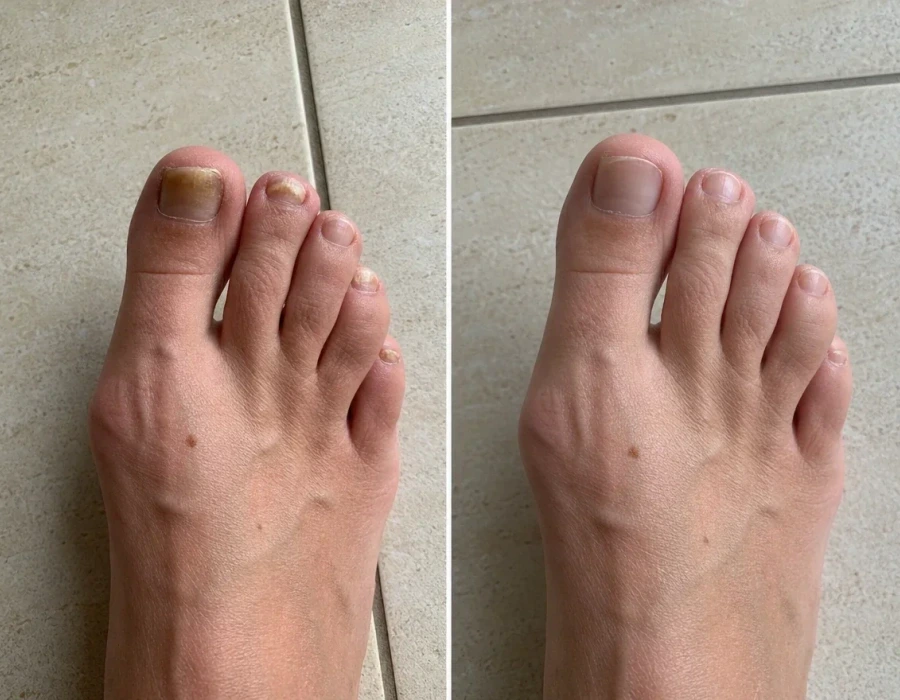 Before and after toenail fungus treatment foot