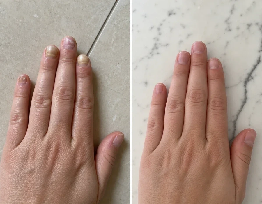 Before and after nail fungus treatment hands