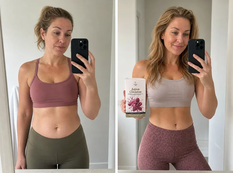 Woman s mirror selfies before and after