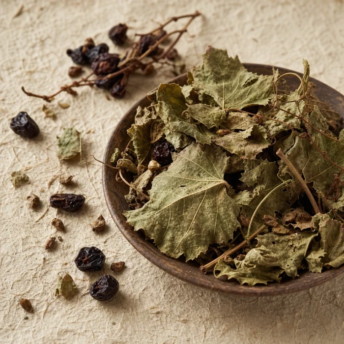 Dried grapevine leaves on handmade paper