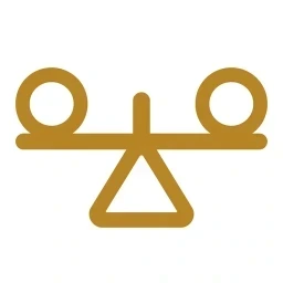 Gold balance scale stabilise icon on white