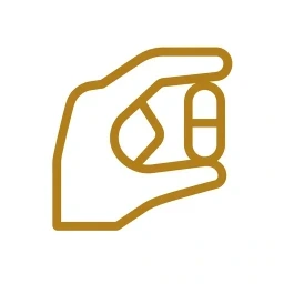 Gold capsule hand icon white background