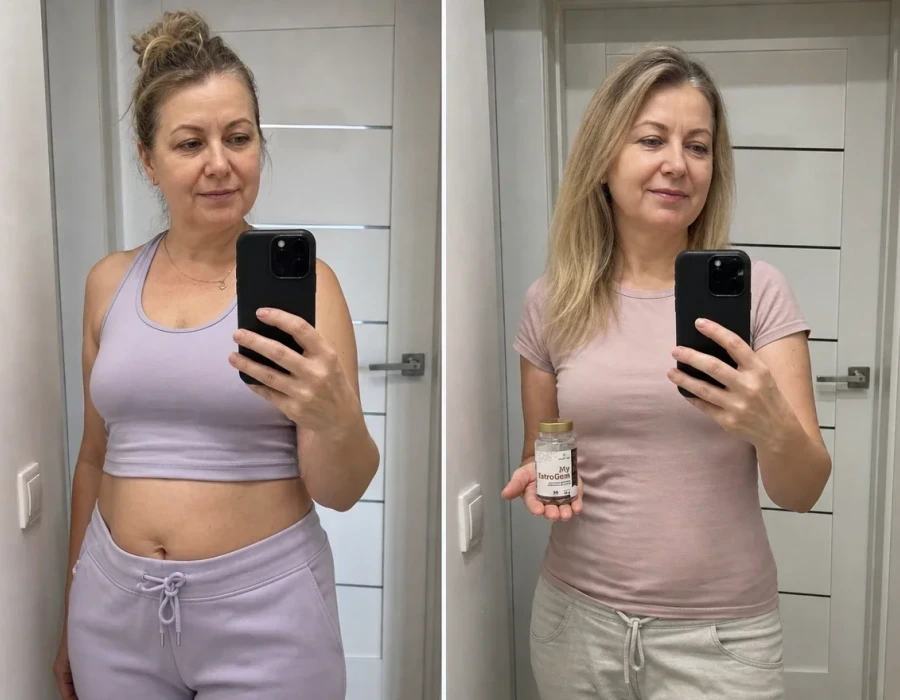 Woman s before-and-after mirror selfies less bloated