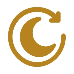 Bold gold crescent moon renewal icon white