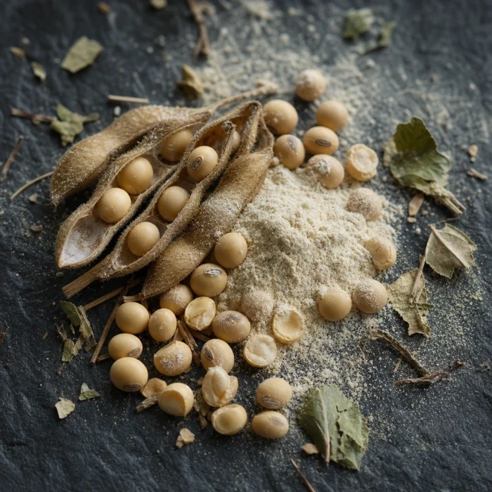 Soybeans phytosterol powder on dark slate