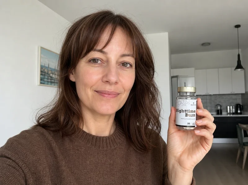 Woman at home holding Nighttime Burn product