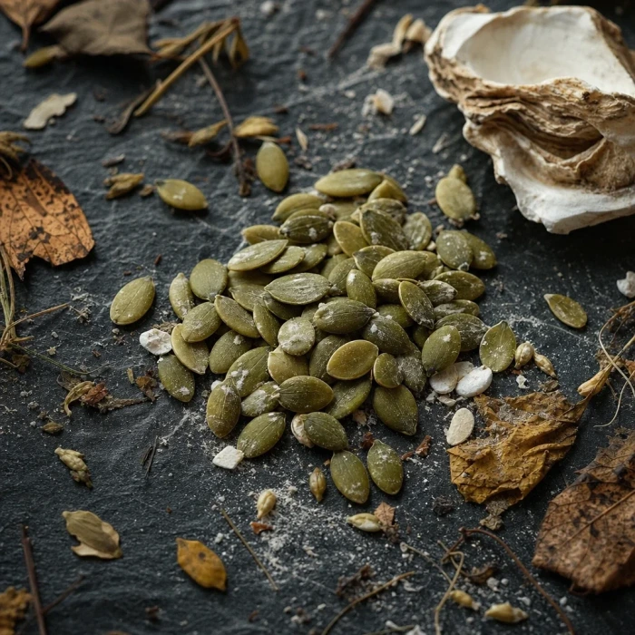 Zinc-rich pumpkin seeds on dark slate