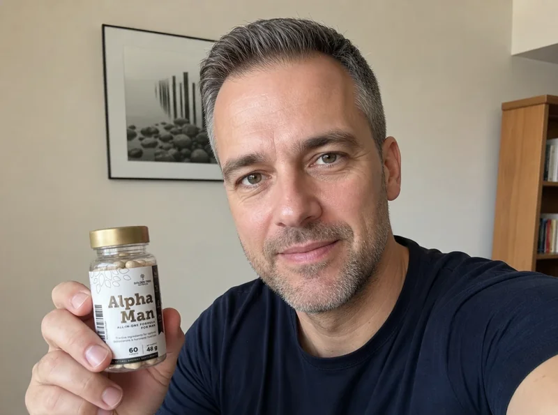 Man holding Alpha Man product in home