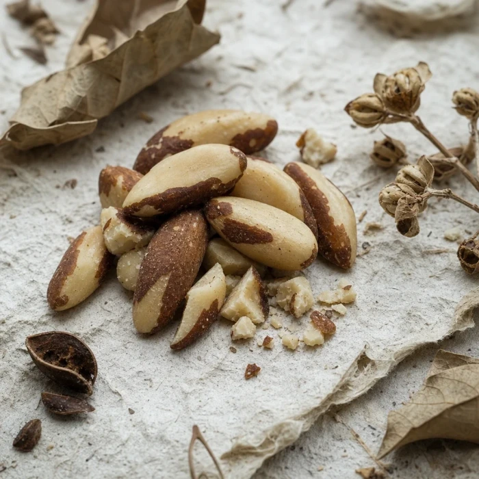 Brazil nuts on handmade natural paper