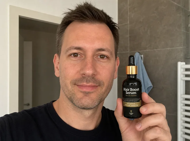 Man before and after hair serum routine