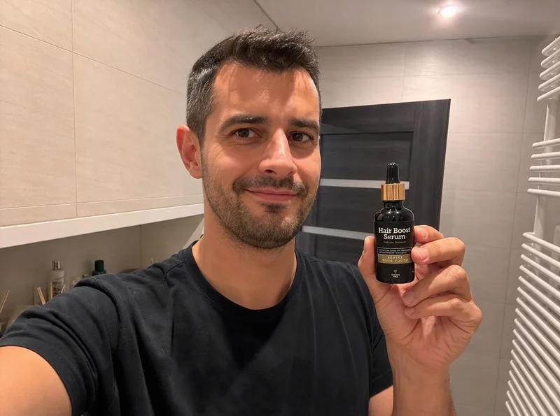 Man before and after outdoors hair improvement