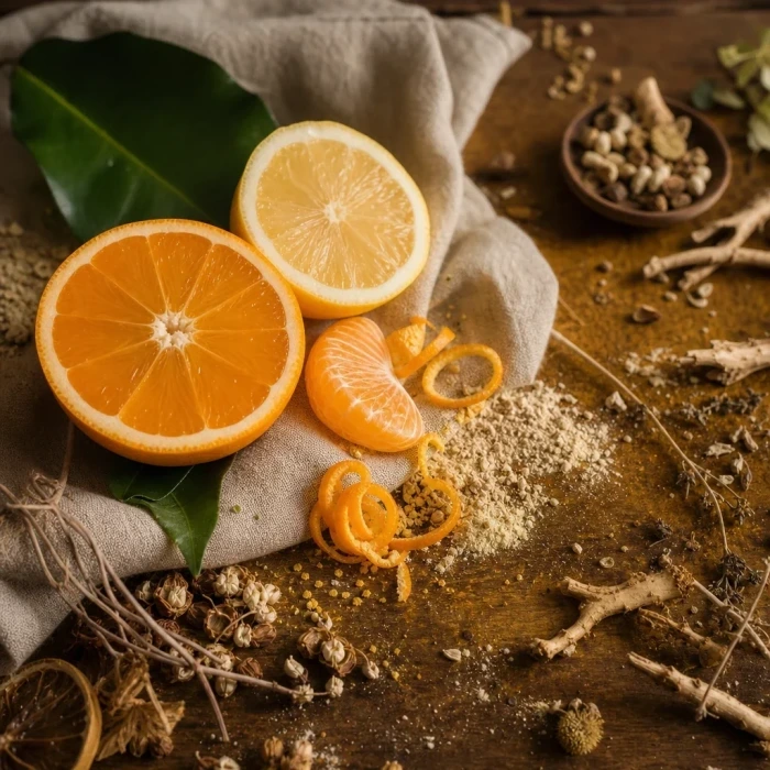 Citrusschijfjes en vitamine C-poeder