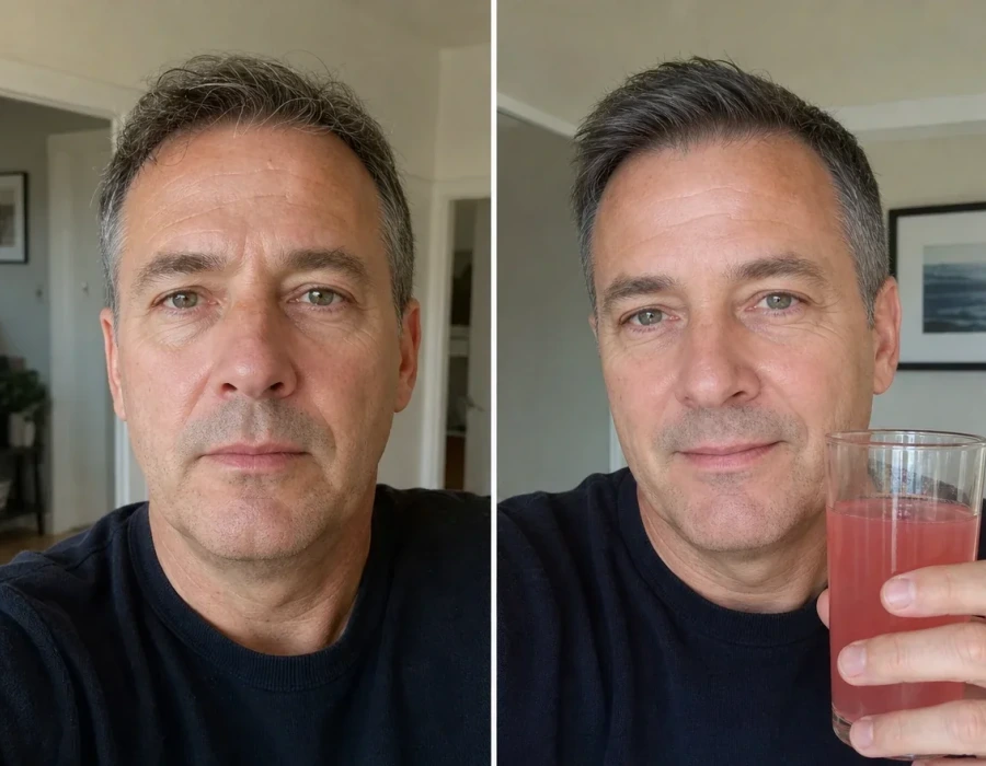 Mężczyzna w wieku 52 lat skóra przed i po