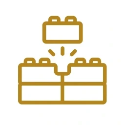 Zlaté stavebné bloky – ikona obnovy na bielom pozadí