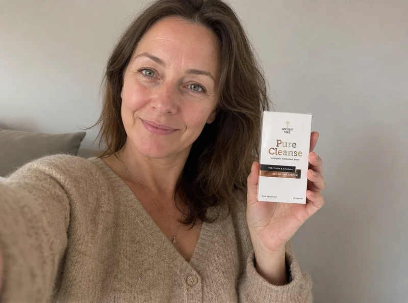 Woman 42 selfie holding cleanse product