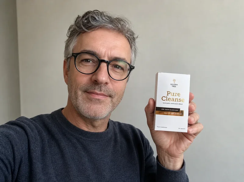 Man 51 selfie holding cleanse product