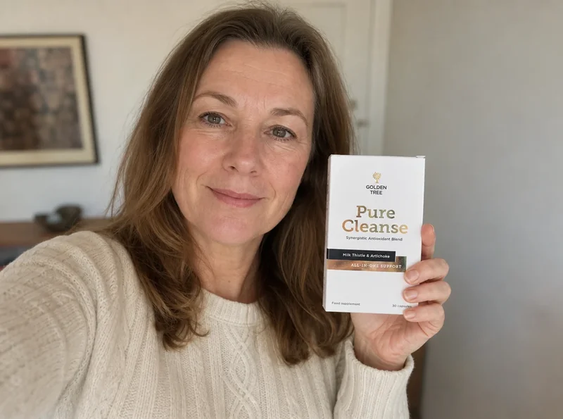 Woman 47 selfie holding cleanse product