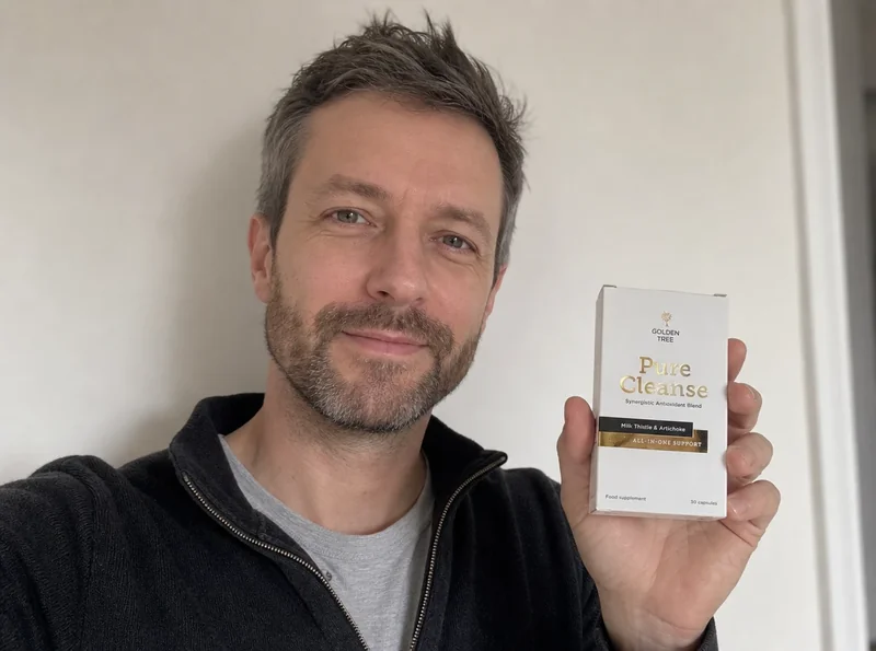 Man 38 selfie holding cleanse product