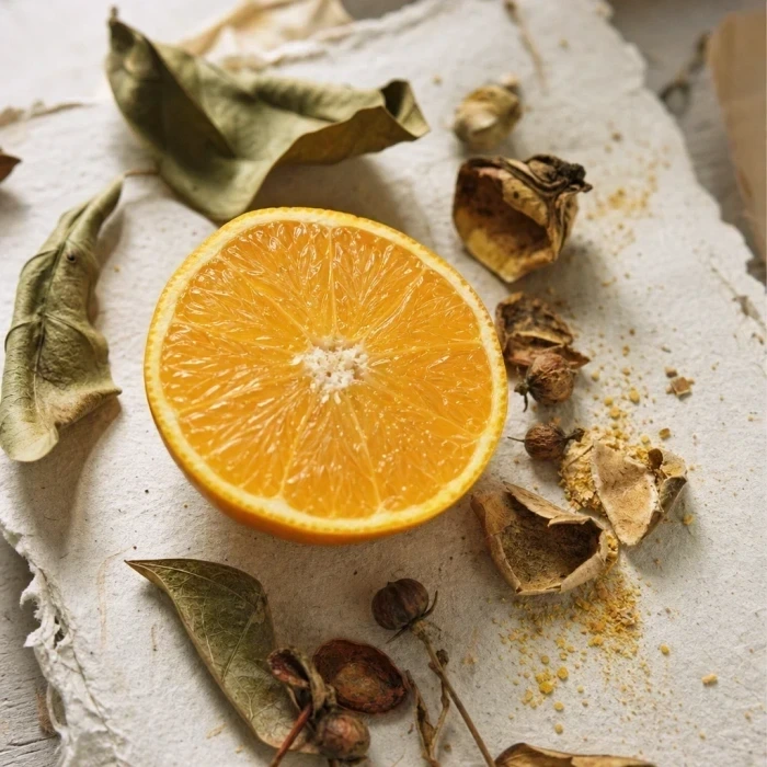 Vitamin-C-Quelle auf handgeschöpfter Papieroberfläche