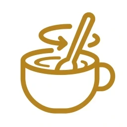 Symbol eines goldenen Löffels, der eine Tasse umrührt