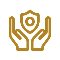 Symbol goldene Hände, die ein Schild halten