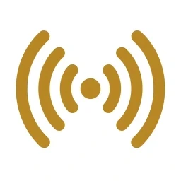 Symbol einer goldenen, strahlenden Signalwelle