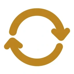 Symbol mit goldenen, kreisförmigen Erneuerungspfeilen