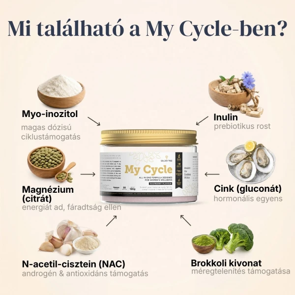 My Cycle Állítsd helyre a hormonális és androgén egyensúlyodat, hogy a menstruációs ciklusod, a bőröd és a hangulatod is ehhez igazodjon.