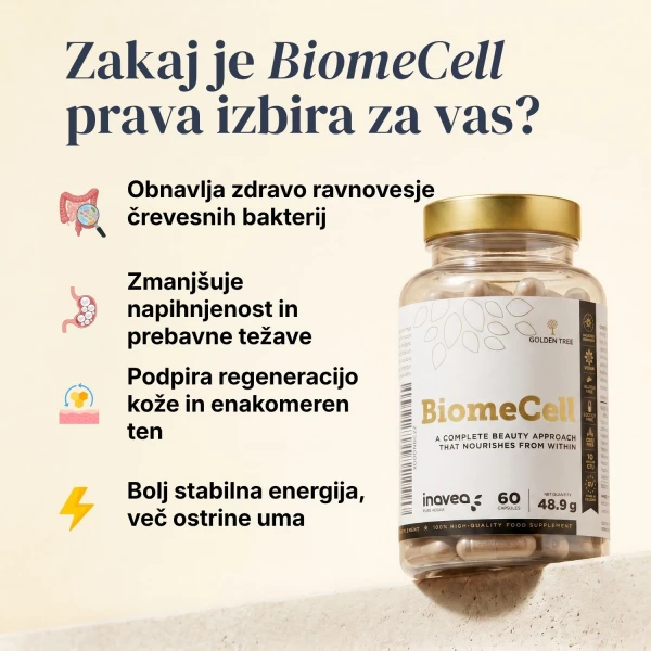 BiomeCell Prebiotična vlakna in žive bakterijske kulture v eni kapsuli