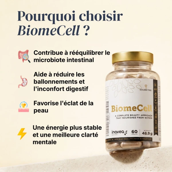 BiomeCell Formule prébiotique et probiotique pour le microbiome intestinal