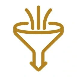 Gold drain funnel icon on white