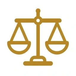 Gold balance scale icon on white