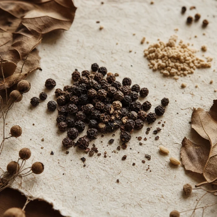 Whole grains and seeds on handmade paper