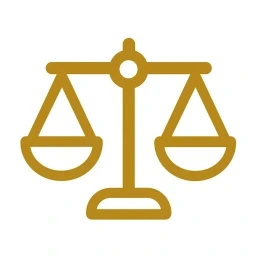 Gold balance scales icon on white