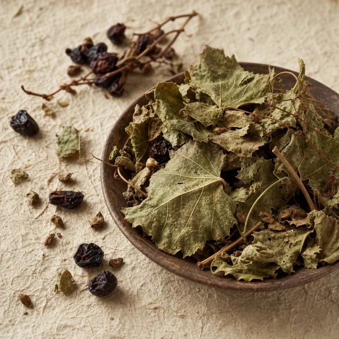 Dried grapevine leaves on handmade paper