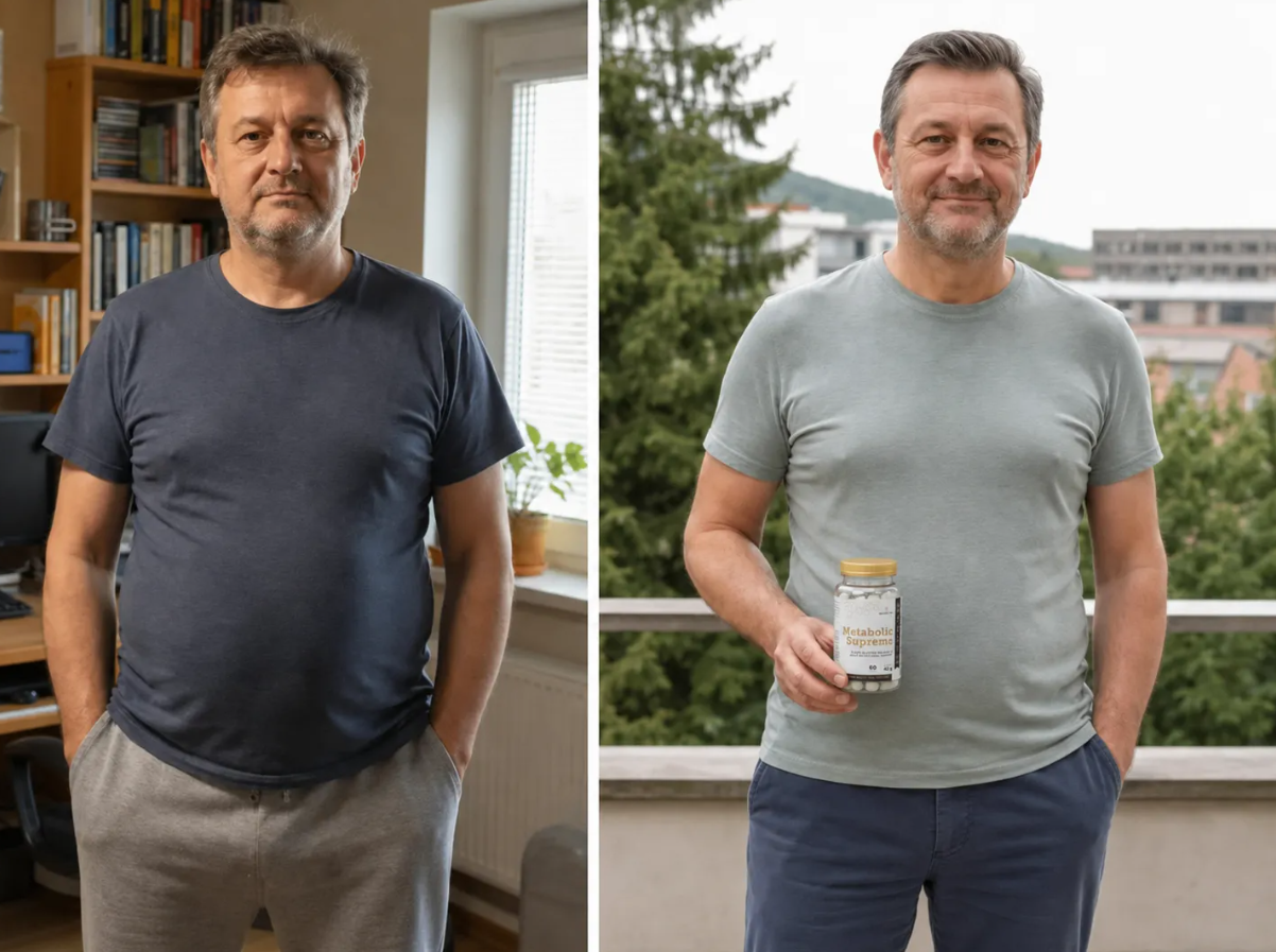 Vorher-Nachher-Bilder eines Mannes in den Fünfzigern